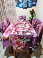 আকর্ষণীয় 3D ফ্লোরাল প্রিন্টের ডাইনিং টেবিল কভার ও চেয়ার কভার সেট - Image 4